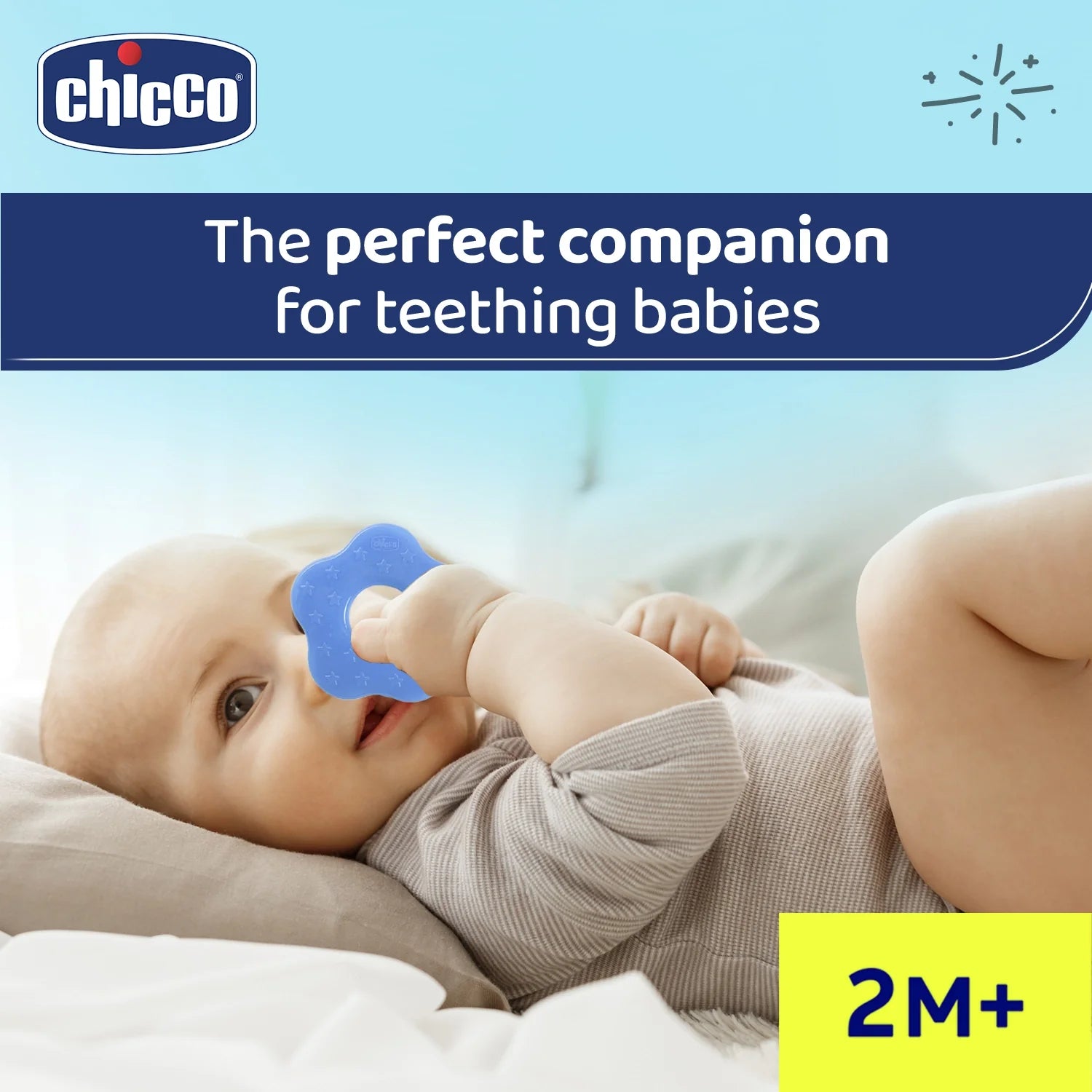 Chicco Teether Supersoft Star 2M+ 2Pc Blue & Yellow