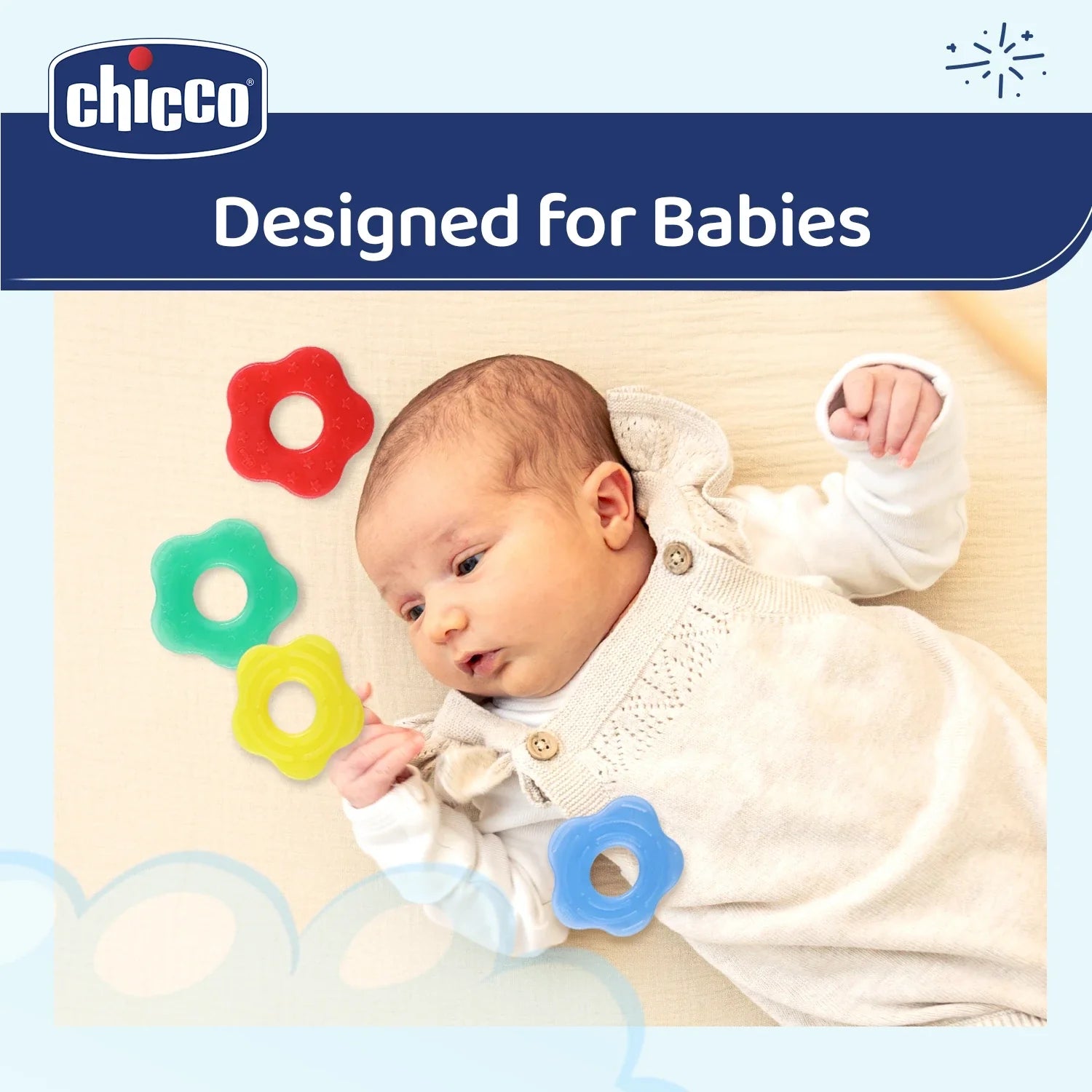 Chicco Teether Supersoft Star 2M+ 2Pc Blue & Yellow