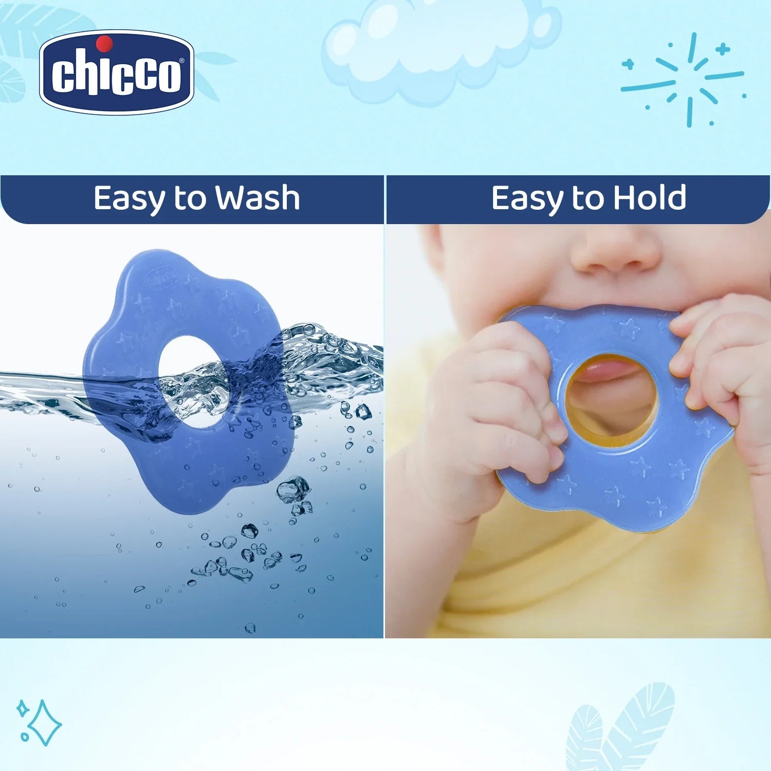 Chicco Teether Supersoft Star 2M+ 2Pc Blue & Yellow