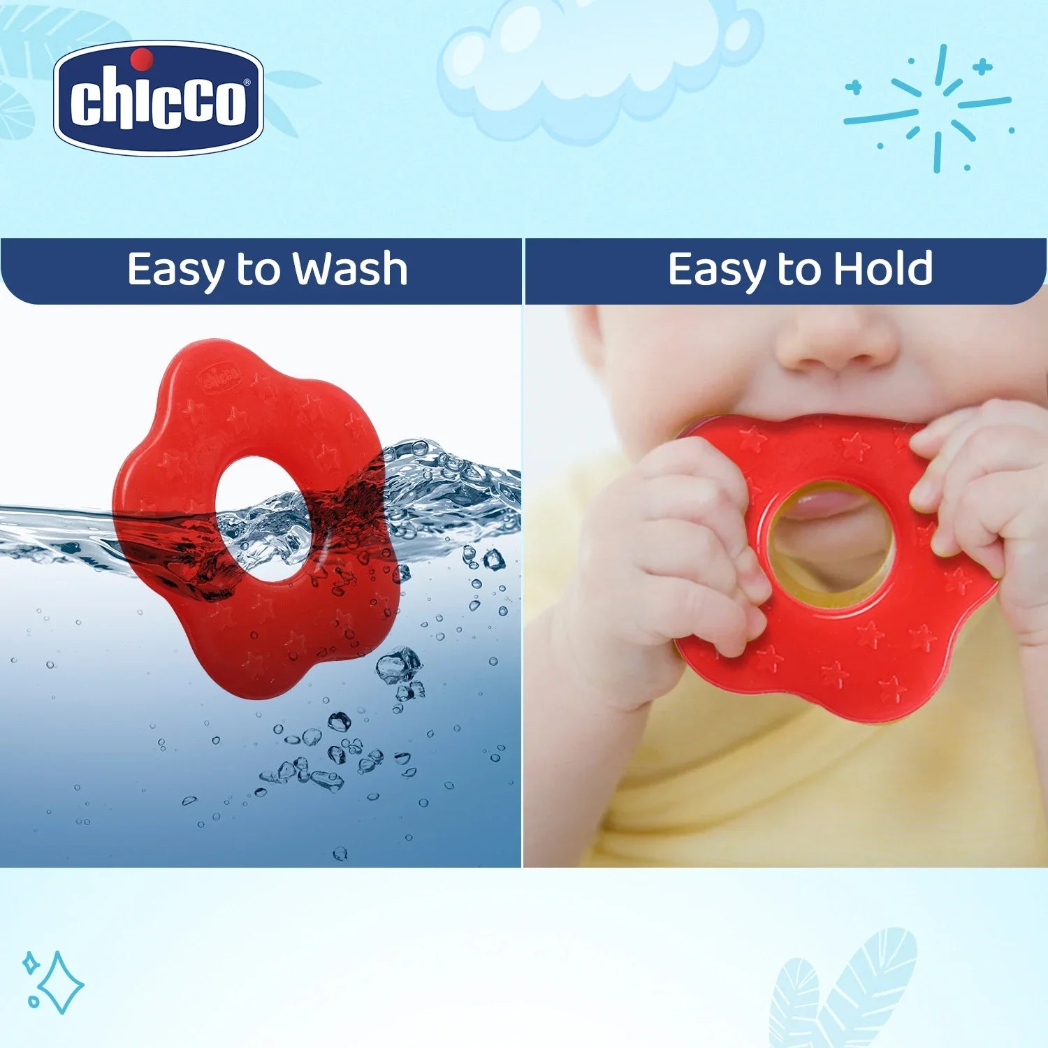 Chicco Teether Supersoft Star 2M+ 2Pc Red & Green