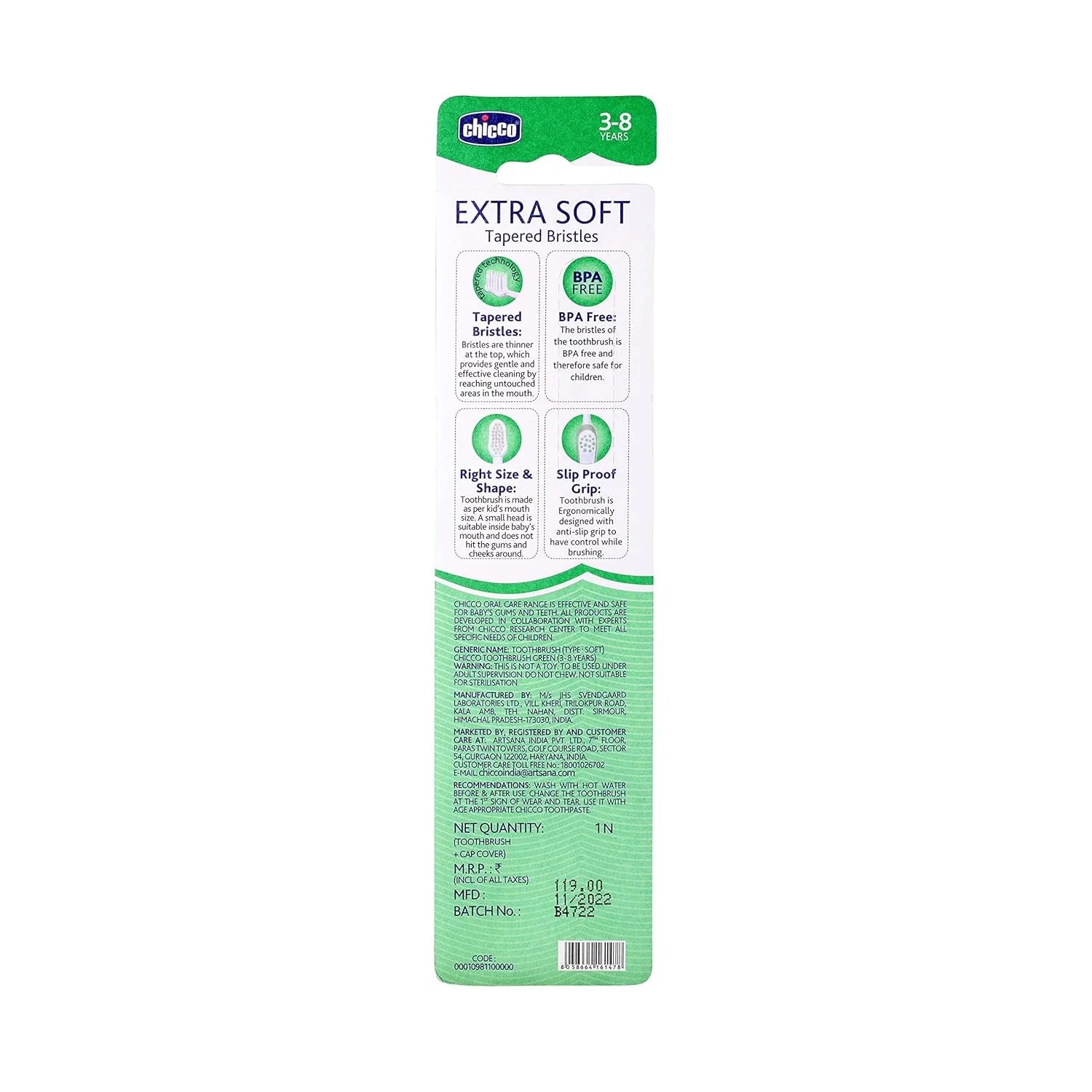Chicco Toothbrush Green 3Y to 8Y