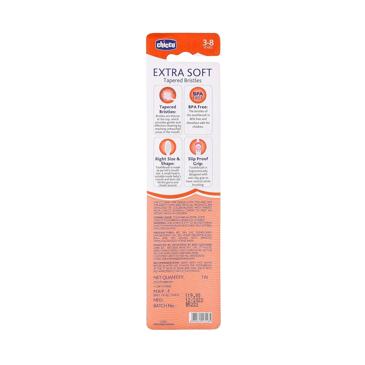 Chicco Toothbrush Orange 3Y to 8Y