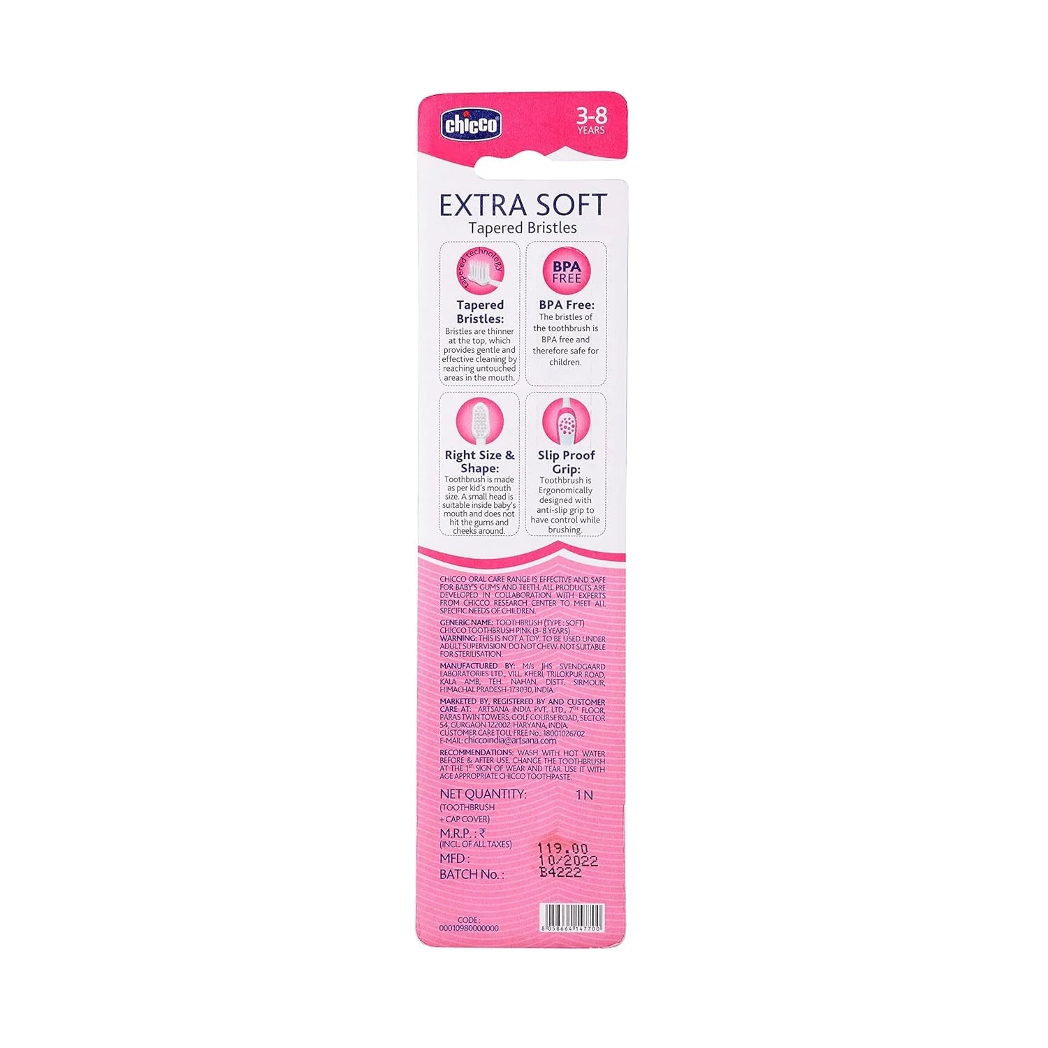 Chicco Toothbrush Pink 3Y to 8Y