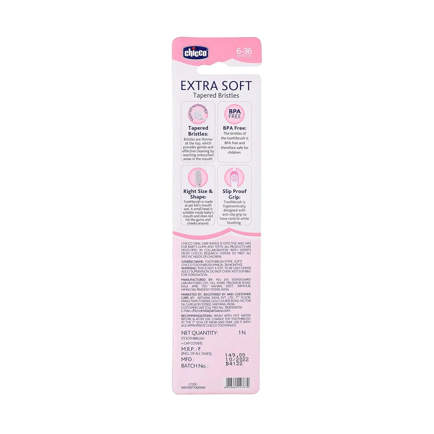 Chicco Toothbrush Pink 6M to 36M