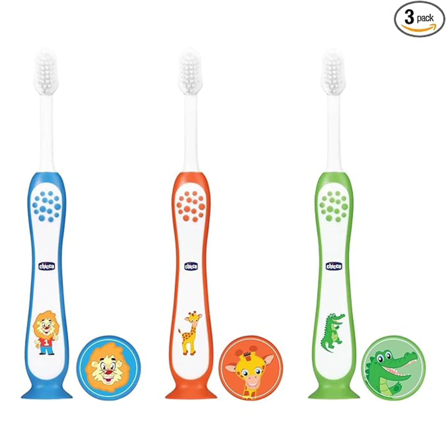 Chicco Toothbrush Set 3Y to 8Y Blue Orange & Green Pack of 3