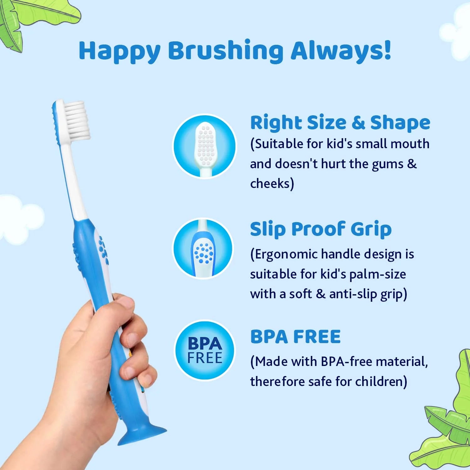 Chicco Toothbrush Set 3Y to 8Y Blue Orange & Green Pack of 3