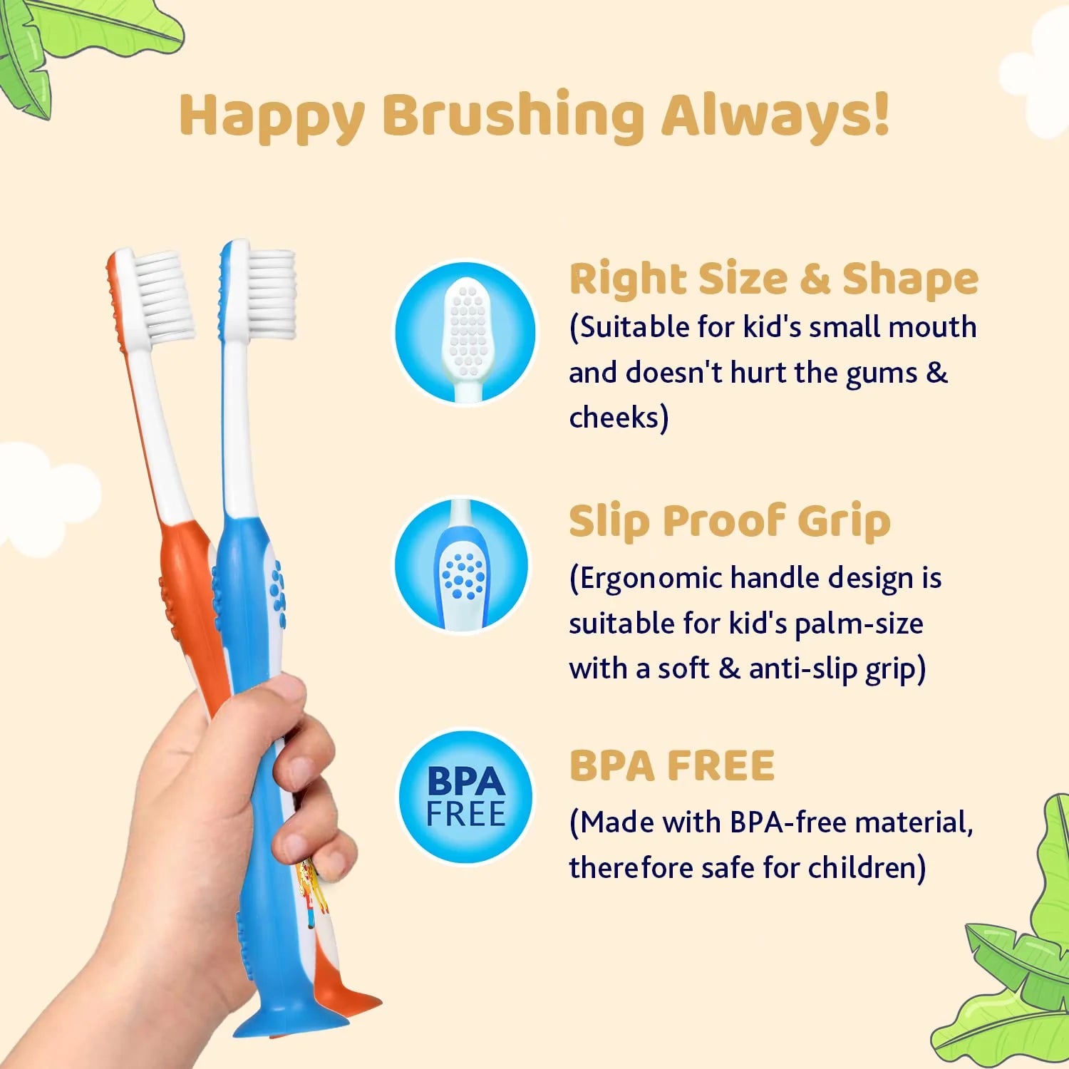 Chicco Toothbrush Set 3Y to 8Y Blue and Orange Pack of 2