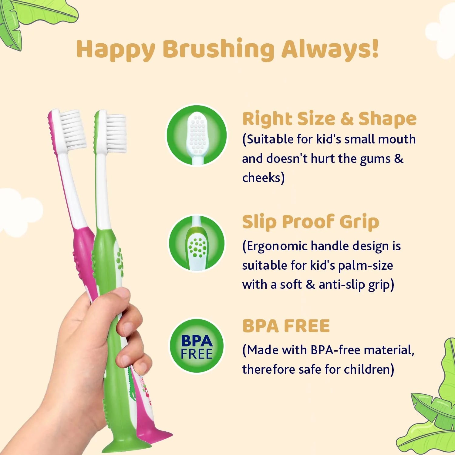Chicco Toothbrush Set 3Y to 8Y Pink and Green Pack of 2