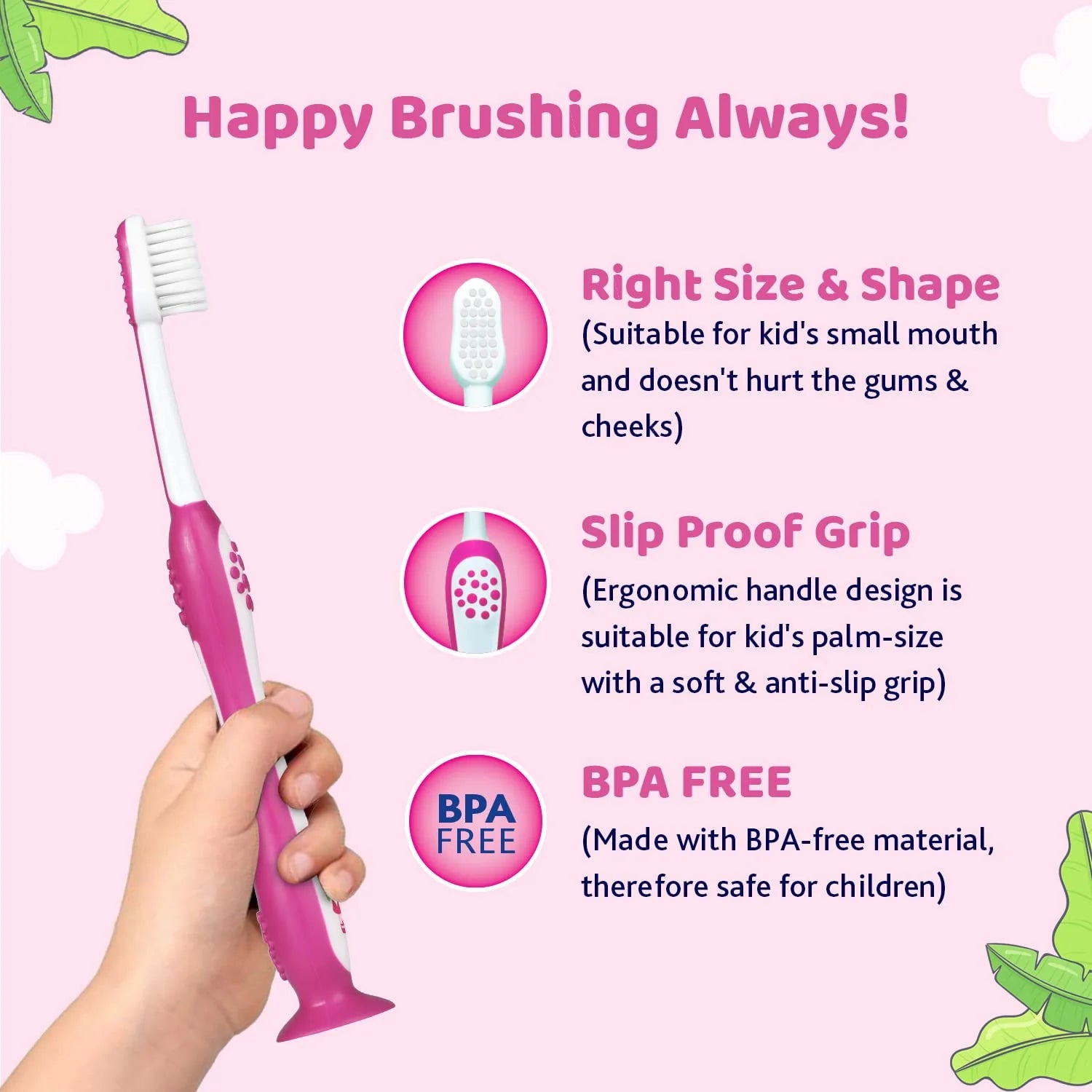 Chicco Toothbrush Set 3Y to 8Y Pink Orange & Green Pack of 3