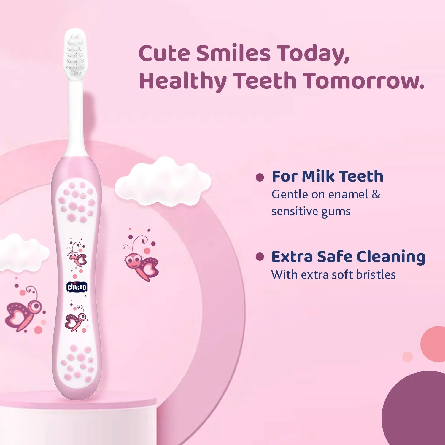 Chicco Toothbrush Set 6M to 36M Pink & Green Pack of 3