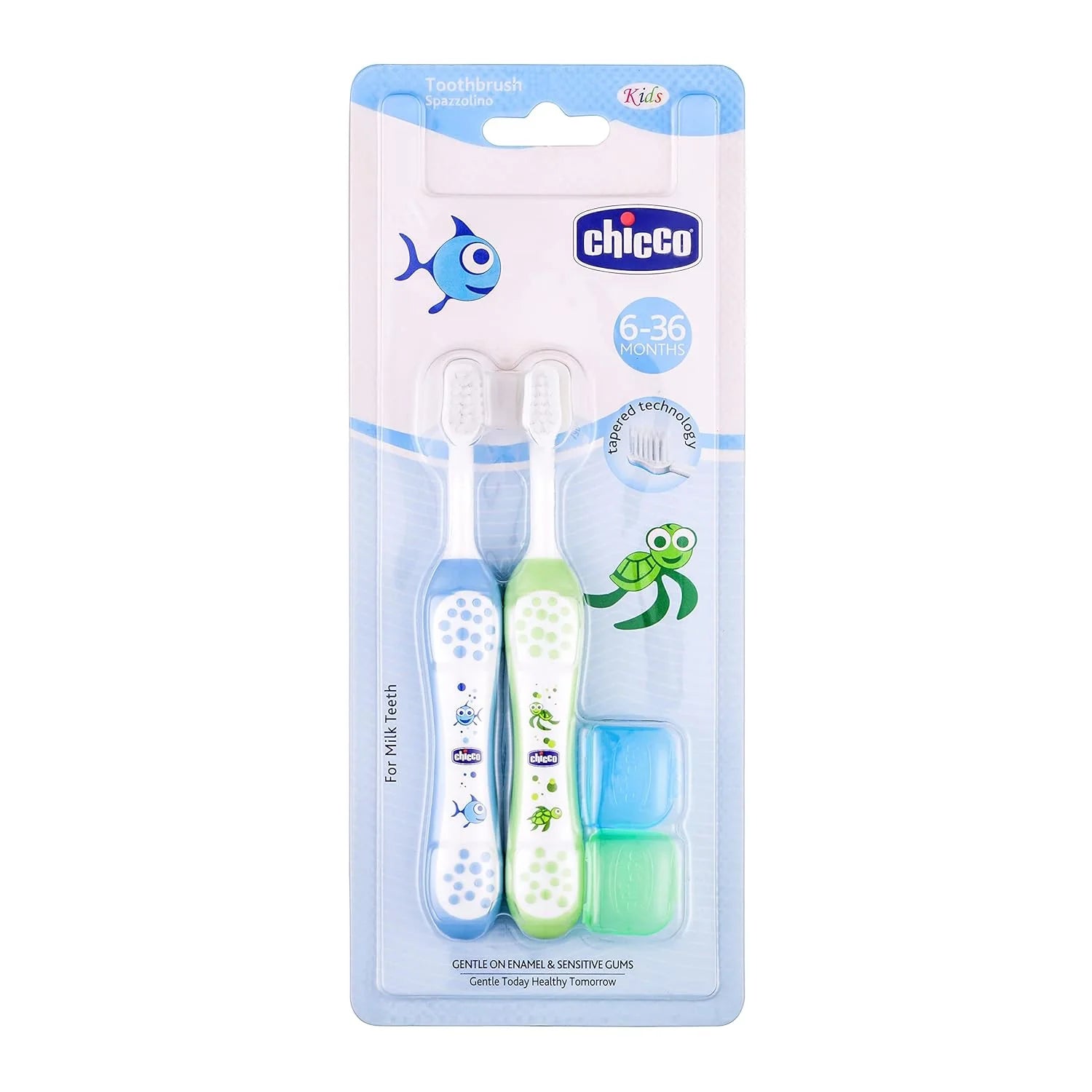 Chicco Toothbrush Set 6M to 36M Blue & Green Pack of 2