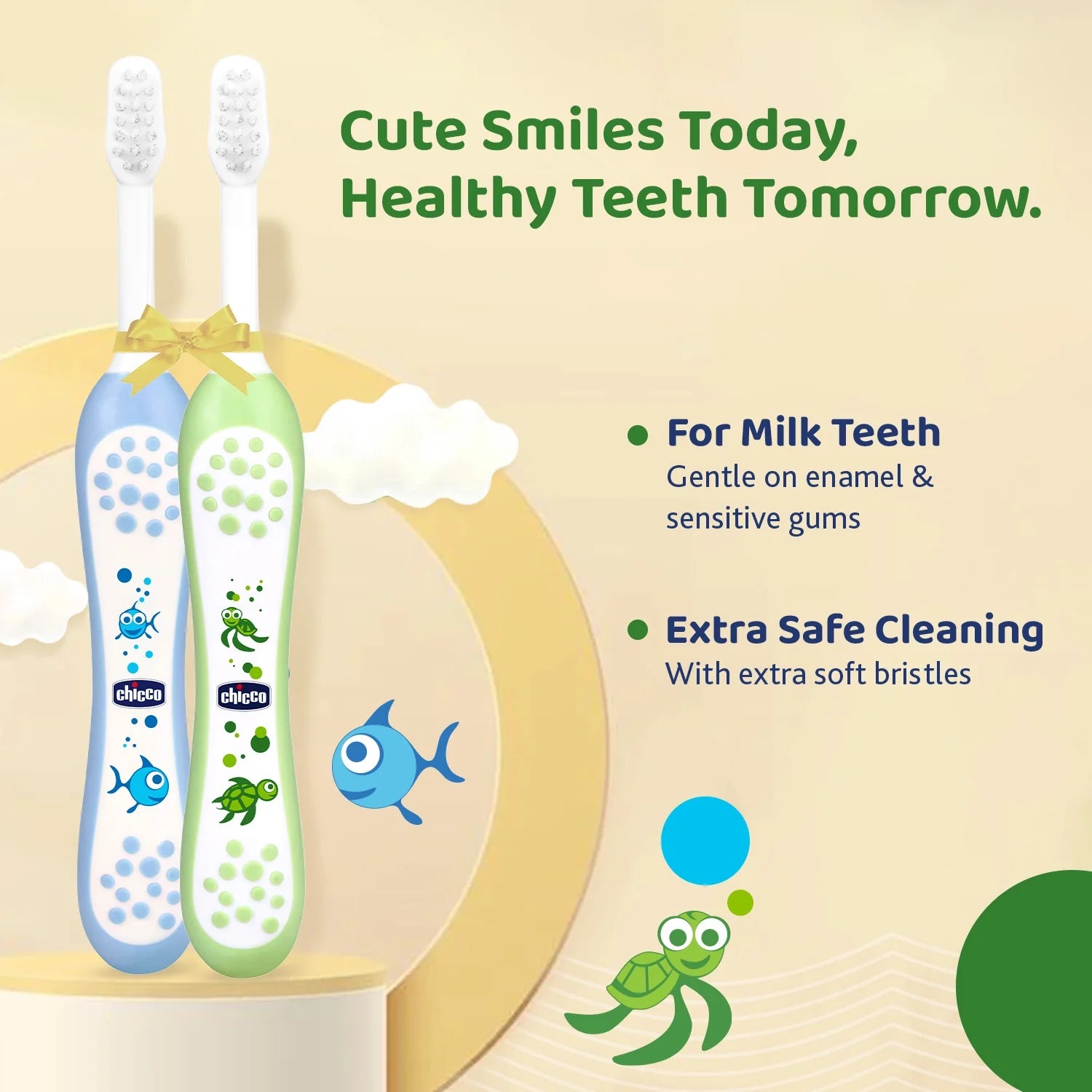 Chicco Toothbrush Set 6M to 36M Blue & Green Pack of 2