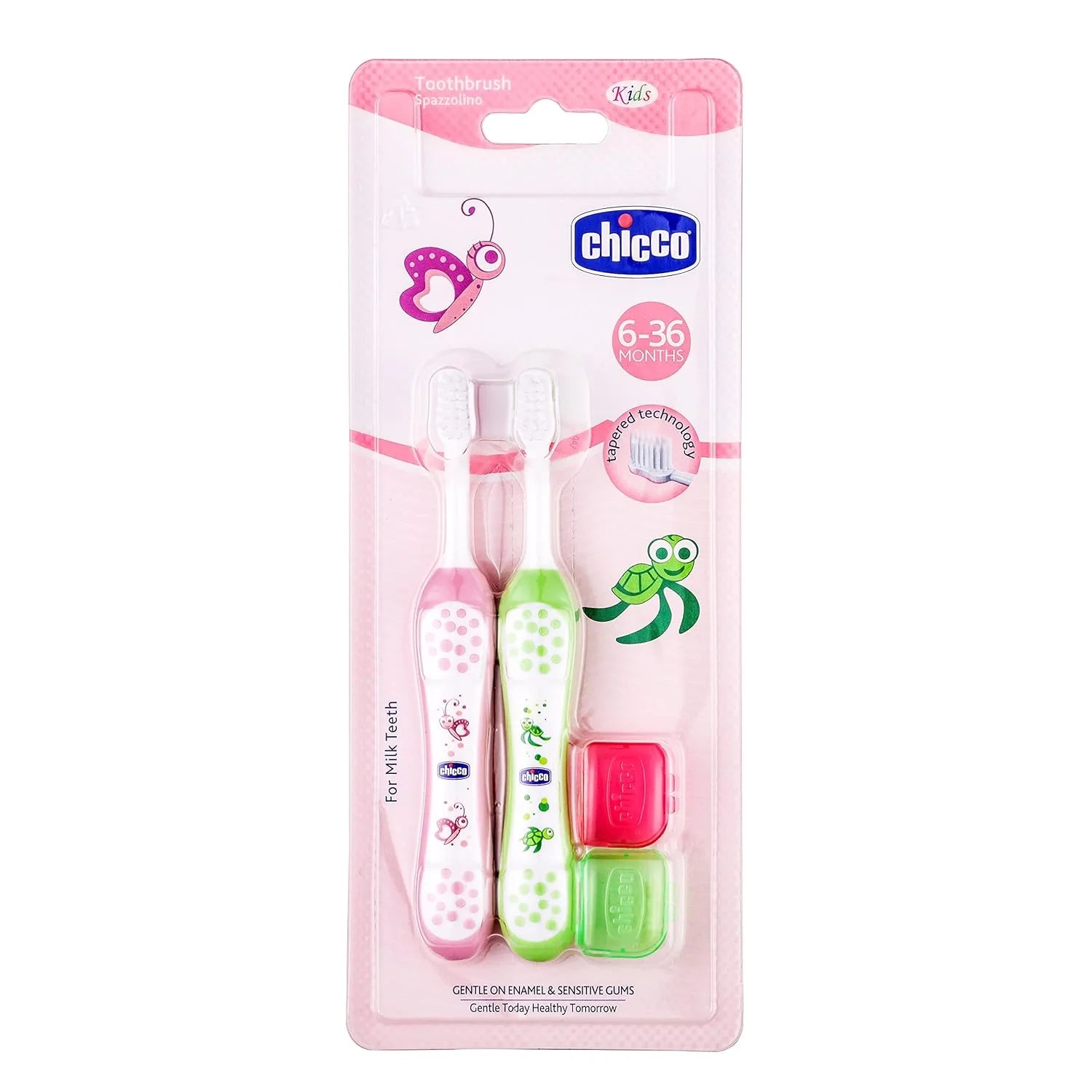 Chicco Toothbrush Set 6M to 36M Pink & Green Pack of 2