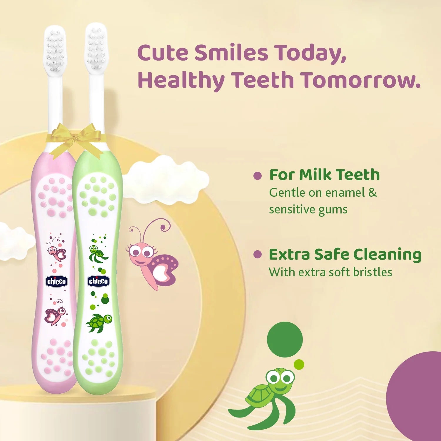Chicco Toothbrush Set 6M to 36M Pink & Green Pack of 2