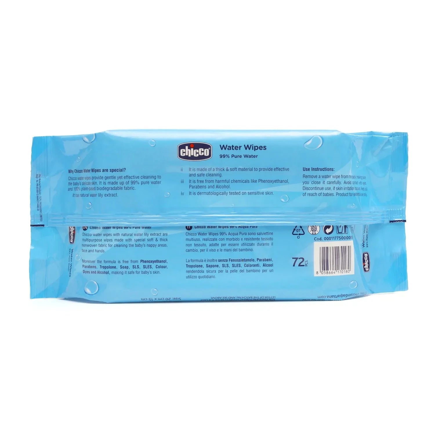 Chicco Water Wipes  99% Pure Water 72 Pcs