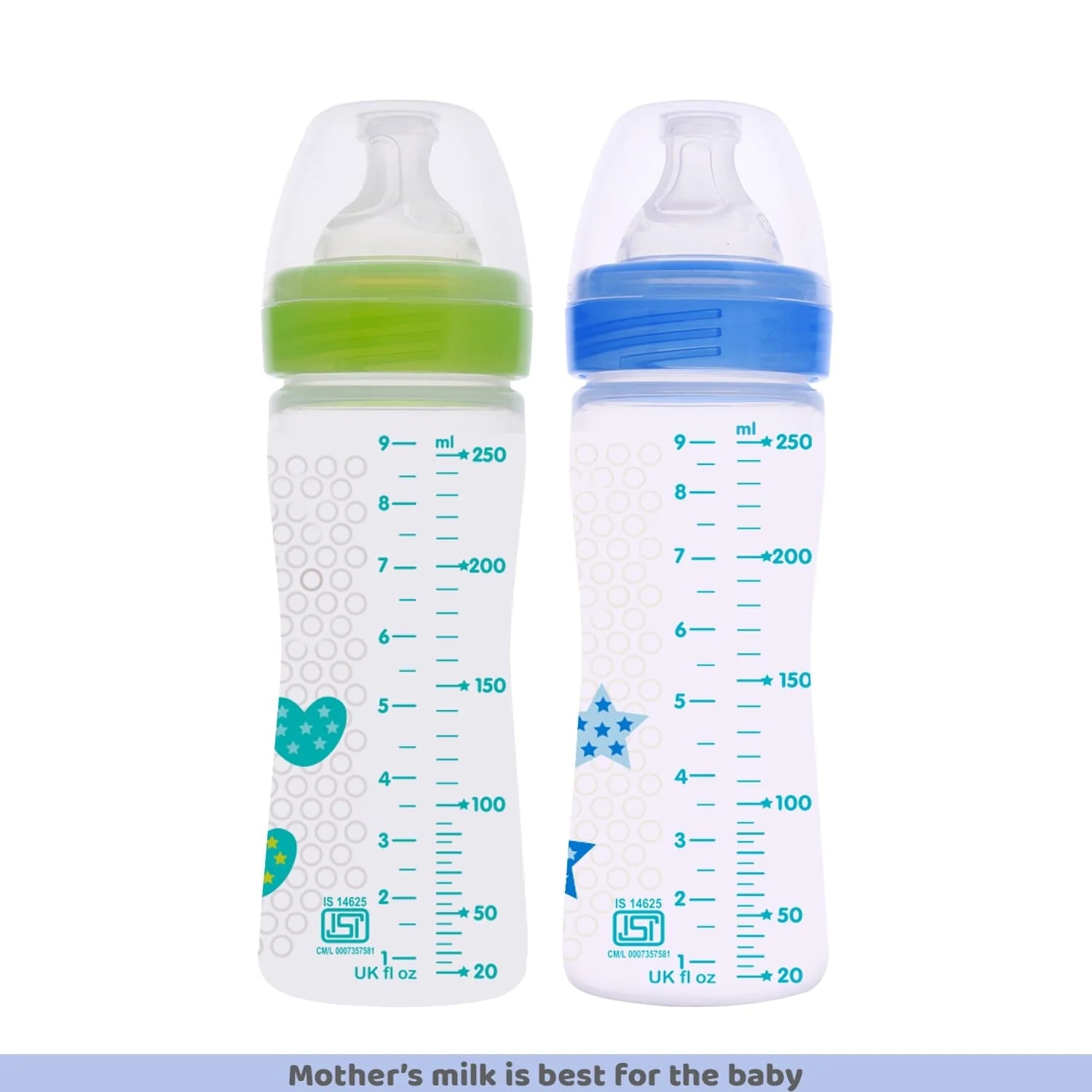Chicco Well Being Bipack Medium Flow Bottle 250ml 2M+ Blue & Green