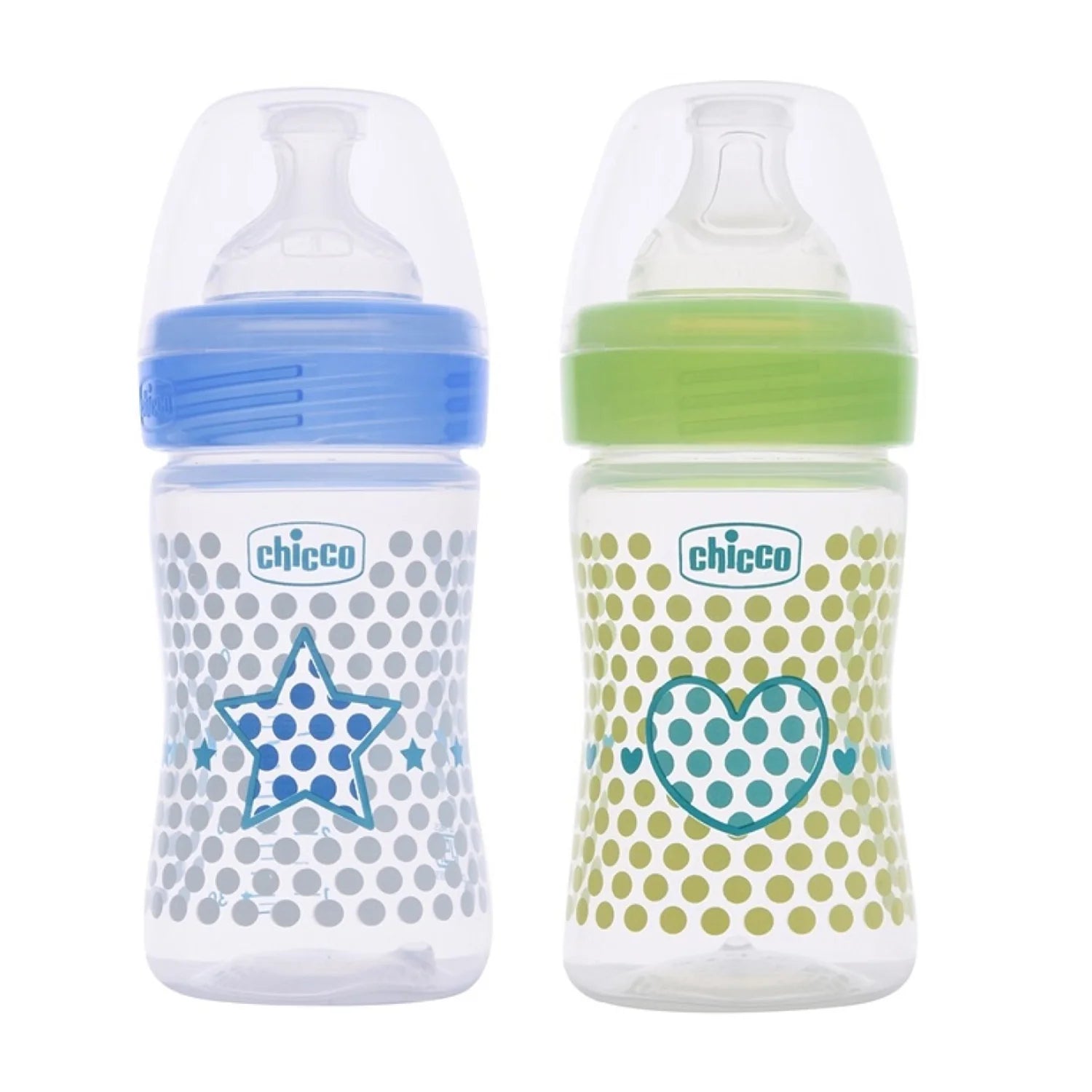 Chicco Well Being Bipack Slow Flow Bottle 150ml 0M+ Blue & Green