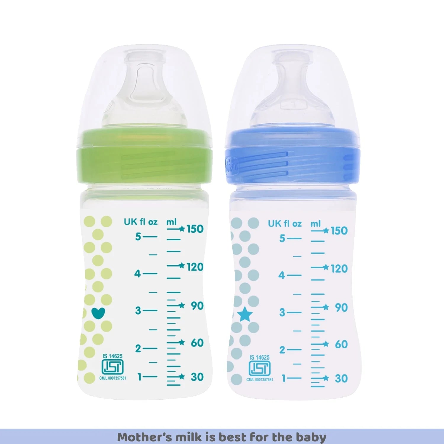 Chicco Well Being Bipack Slow Flow Bottle 150ml 0M+ Blue & Green