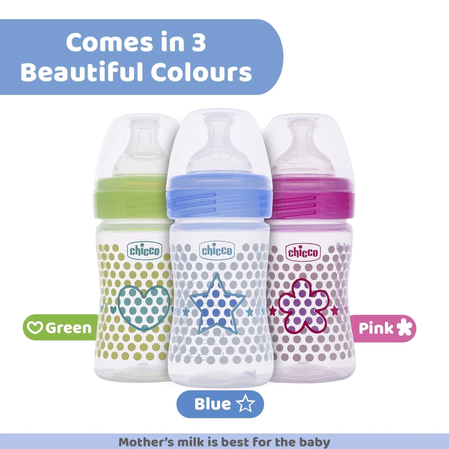 Chicco Well Being Bipack Slow Flow Bottle 150ml 0M+ Blue & Green