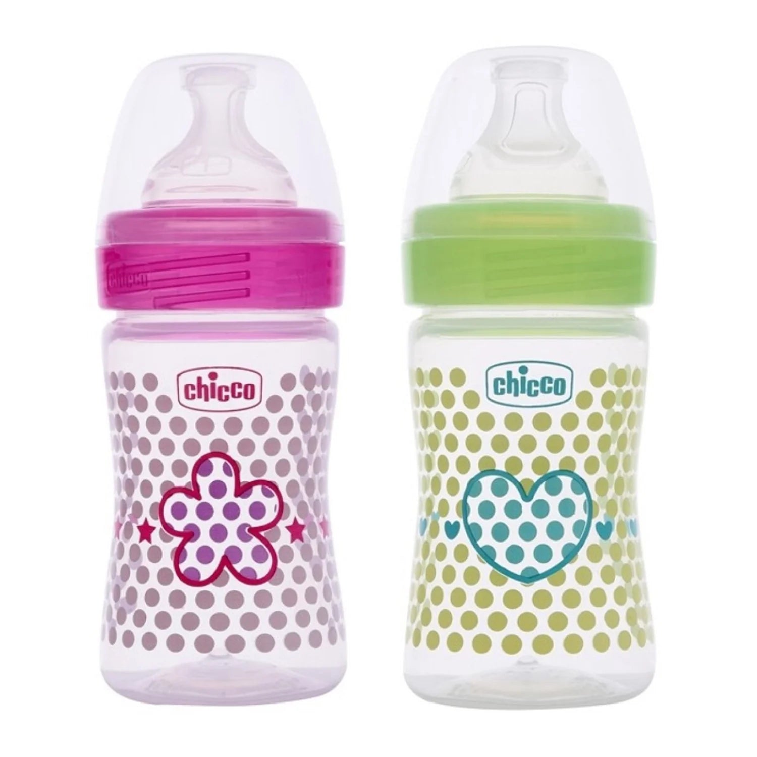 Chicco Well Being Bipack Slow Flow Bottle 150ml 0M+ Pink & Green