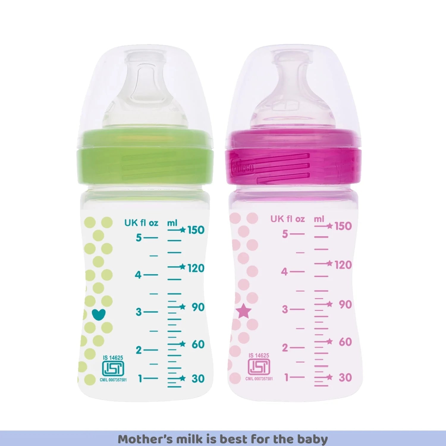 Chicco Well Being Bipack Slow Flow Bottle 150ml 0M+ Pink & Green