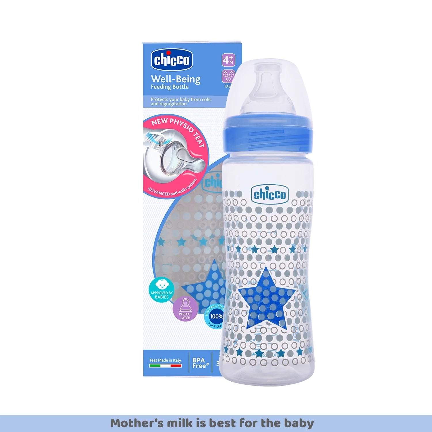 Chicco Well Being Fast Flow Baby Bottle 330ml  6M+ Blue