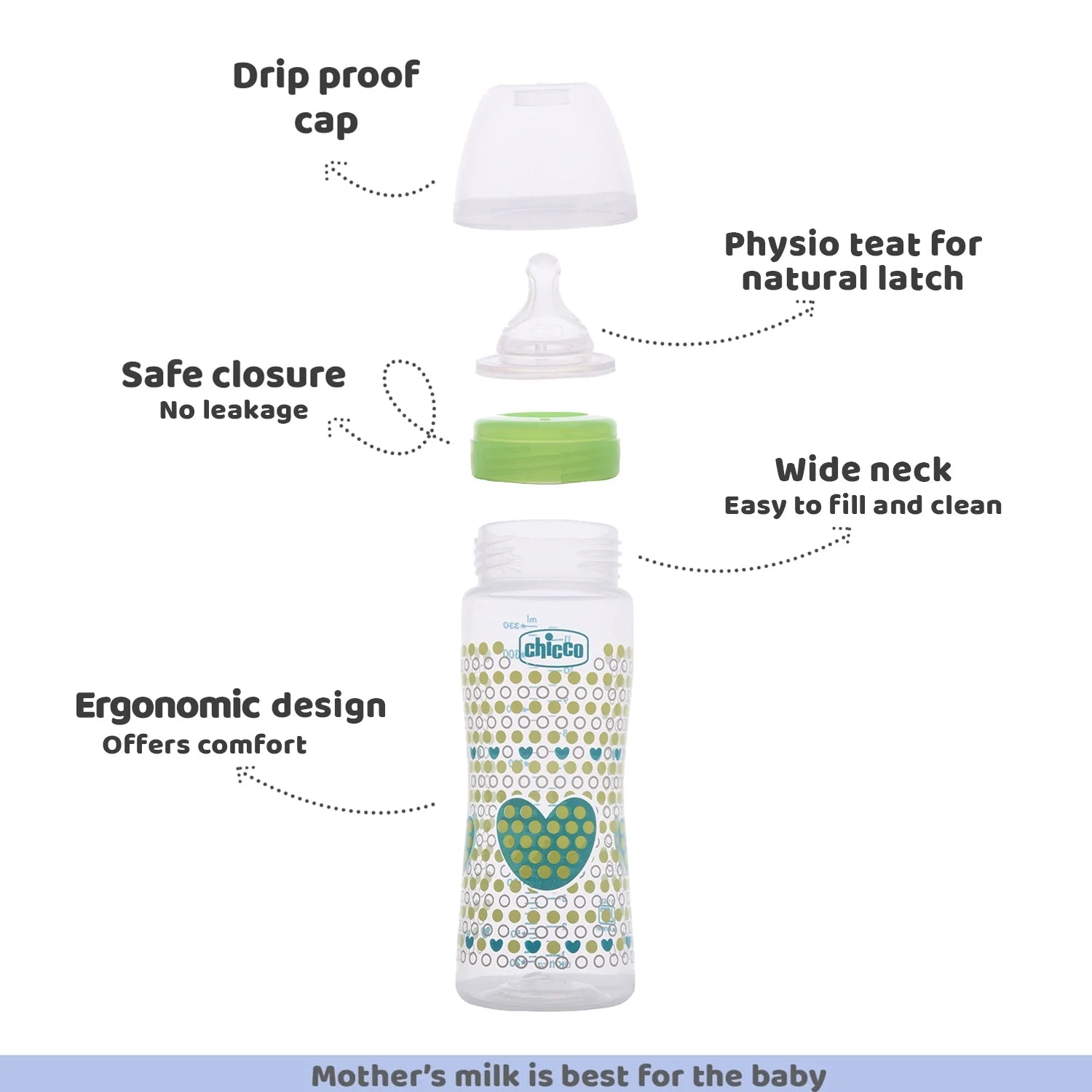 Chicco Well Being Fast Flow Baby Bottle 330ml  6M+ Green