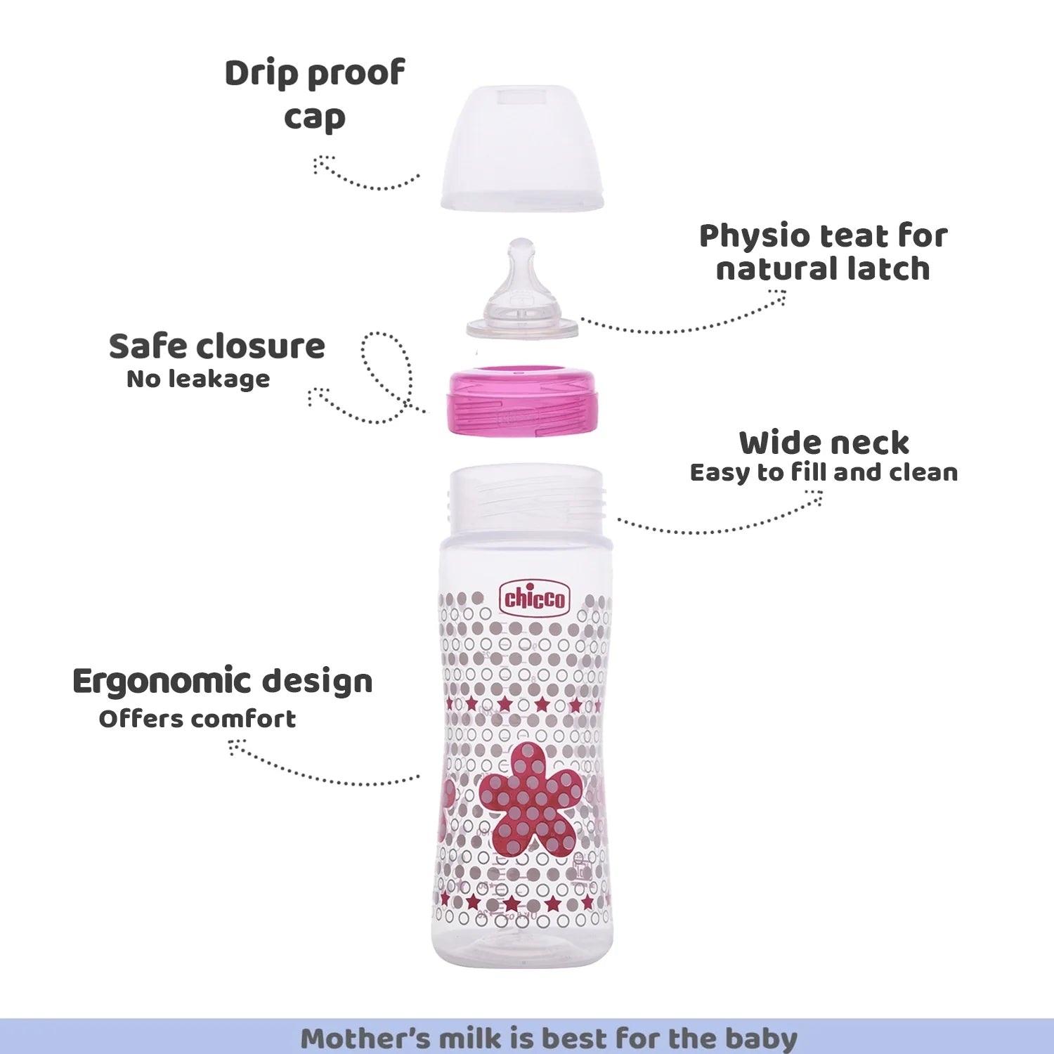 Chicco Well Being Fast Flow Baby Bottle 330ml 6M+ Pink