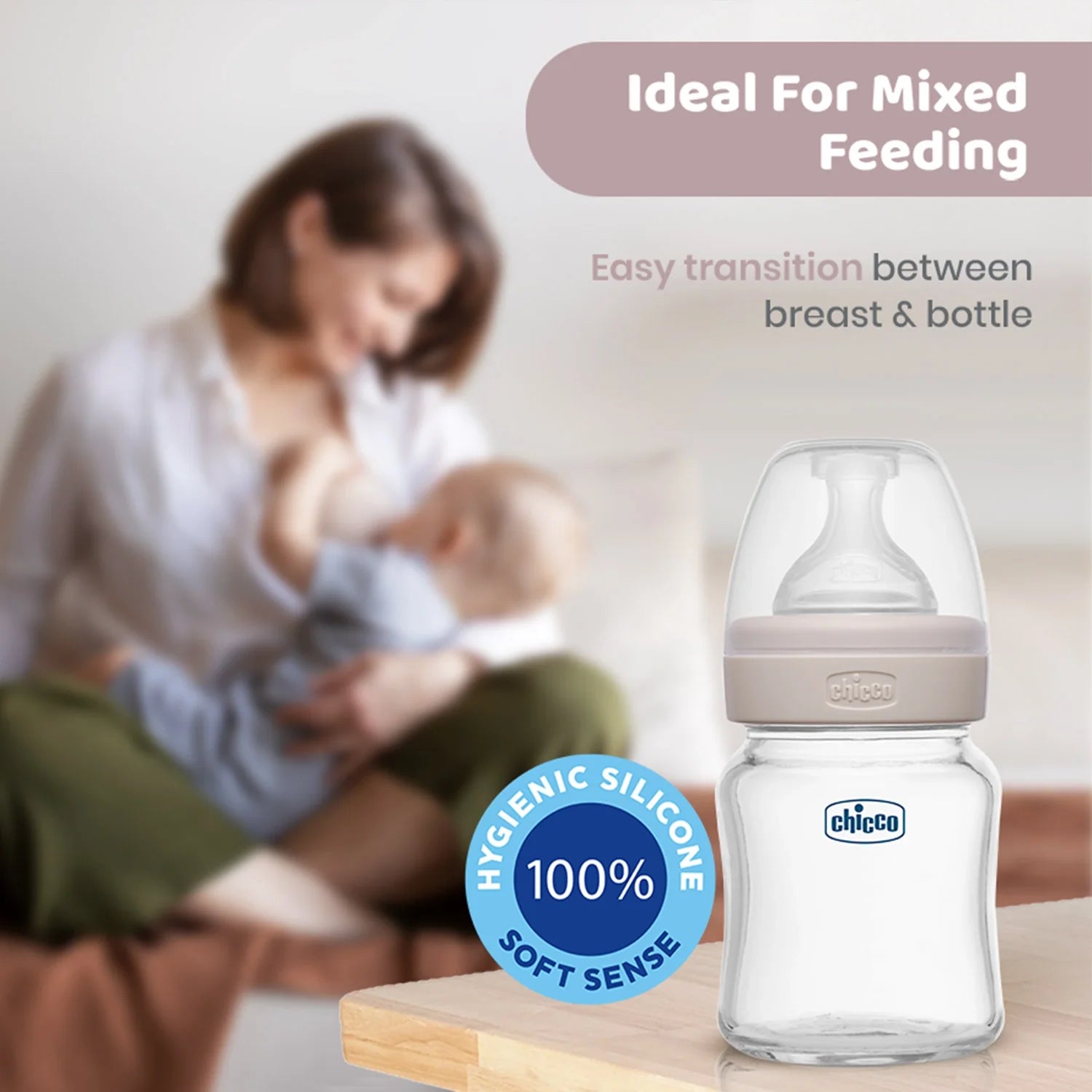 Chicco Well Being Glass Feeding Bottle 120ml  Neutral Slow Flow 0M+