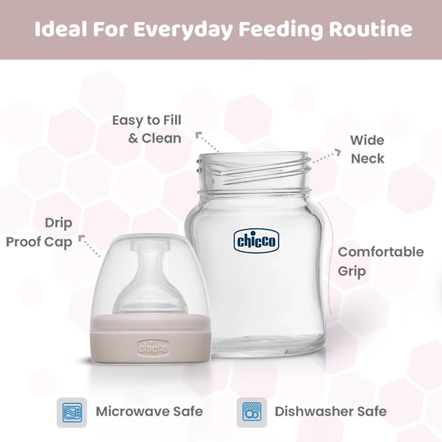Chicco Well Being Glass Feeding Bottle 120ml  Neutral Slow Flow 0M+