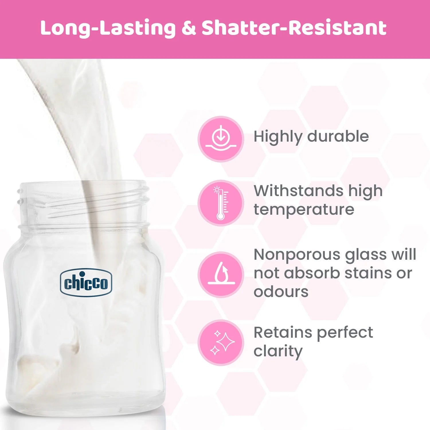 Chicco Well Being Glass Feeding Bottle 120ml  Pink Slow Flow 0M+