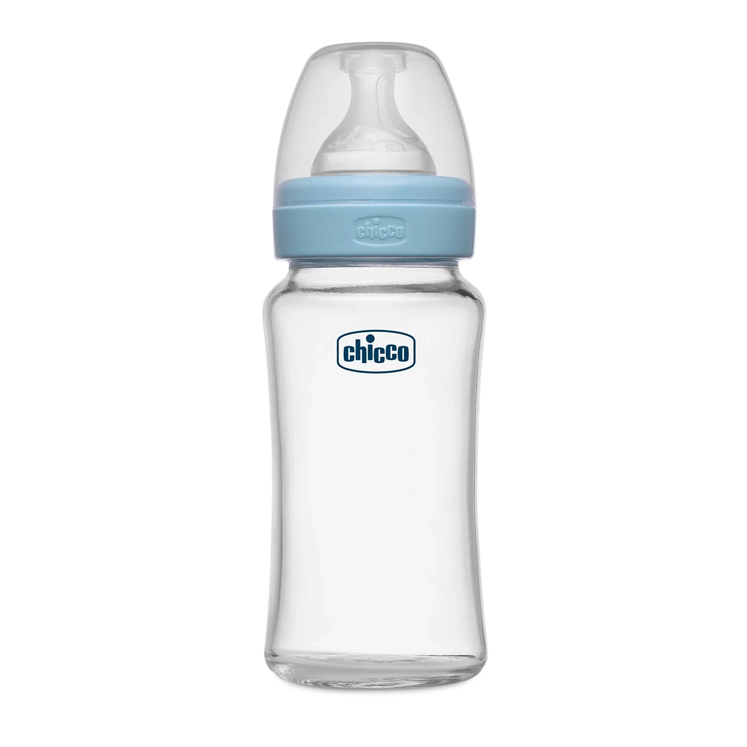Chicco Well Being Glass Feeding Bottle 240ml  Blue Medium Flow 2M+