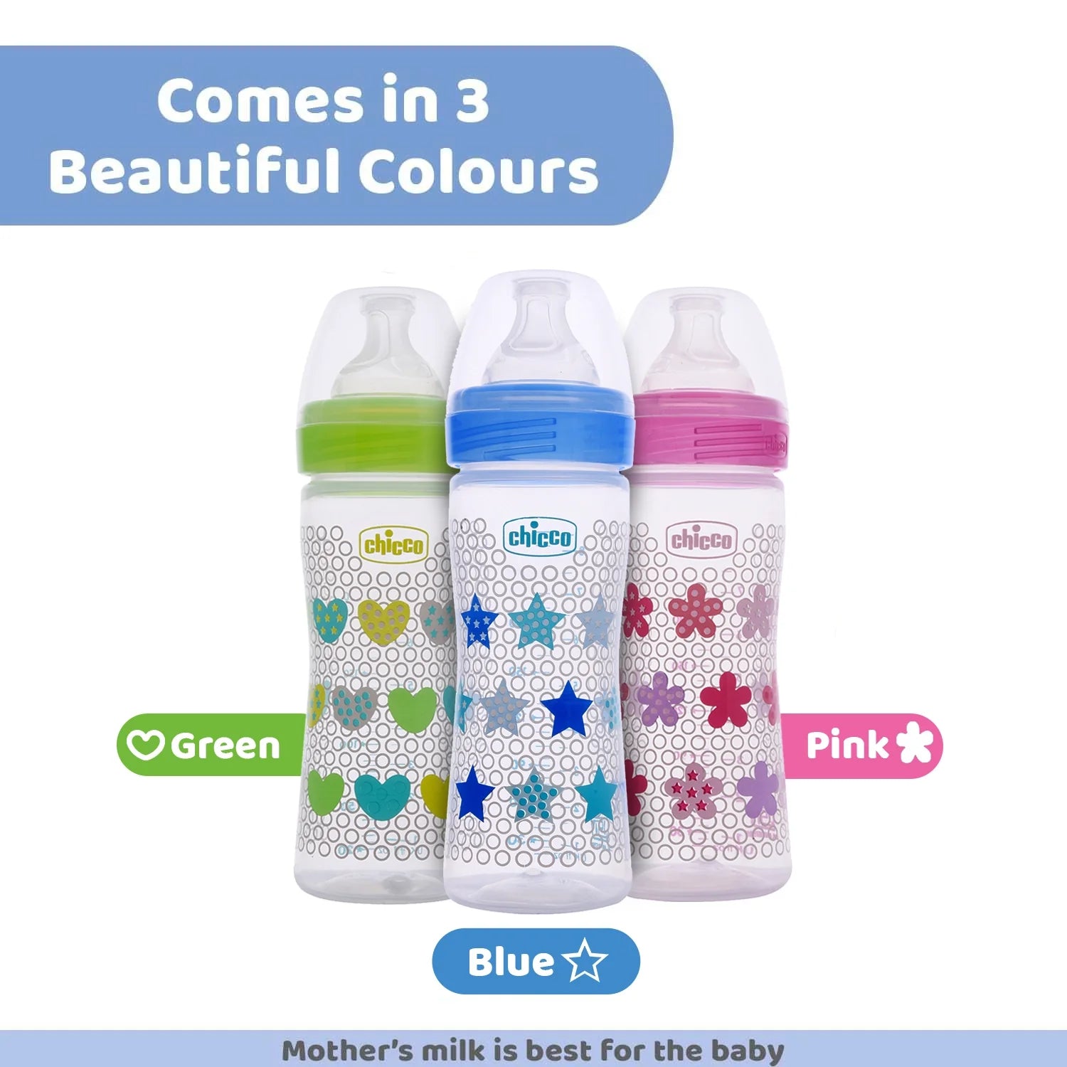 Chicco Well Being Medium Flow Baby Bottle 250ml 2M+ Blue