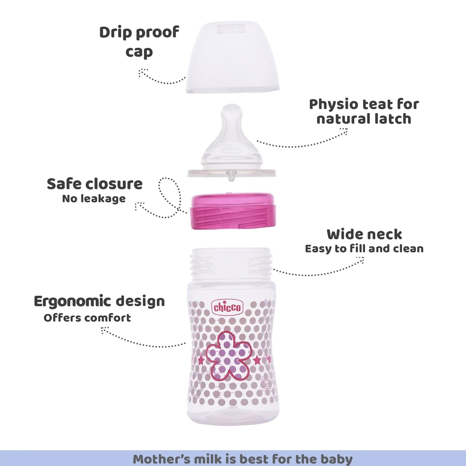 Chicco Well Being Slow Flow Baby Bottle 150ml 0M+ Pink