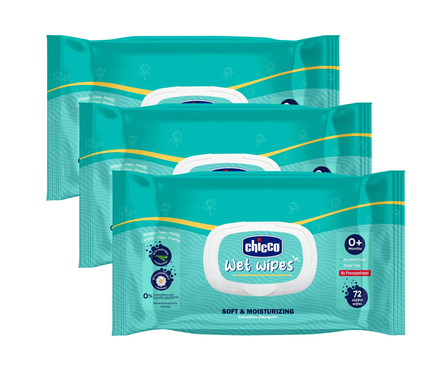 Chicco Wet Wipes Fliptop Pack of 3 216 Pcs