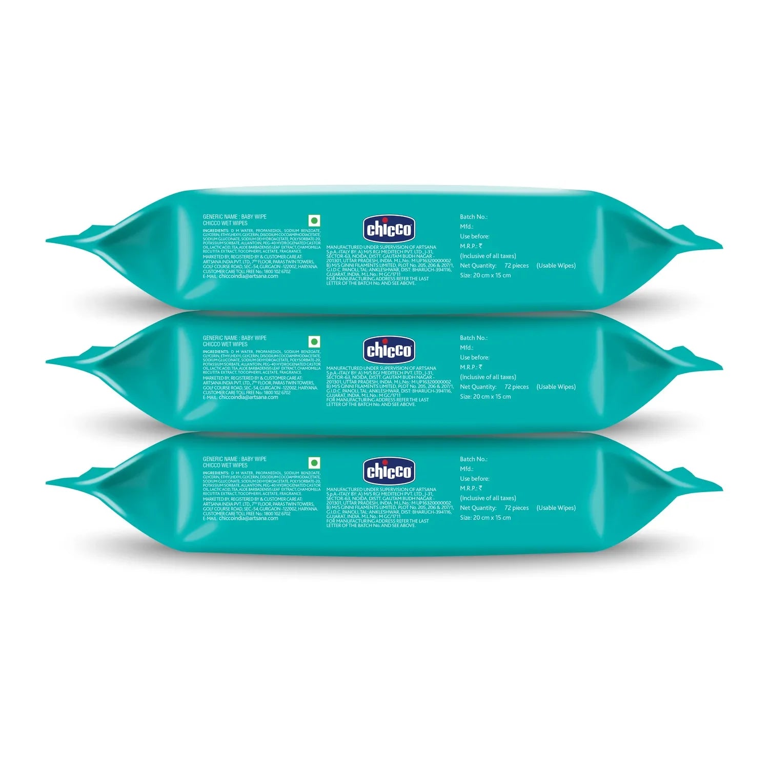 Chicco Wet Wipes Fliptop Pack of 3 216 Pcs