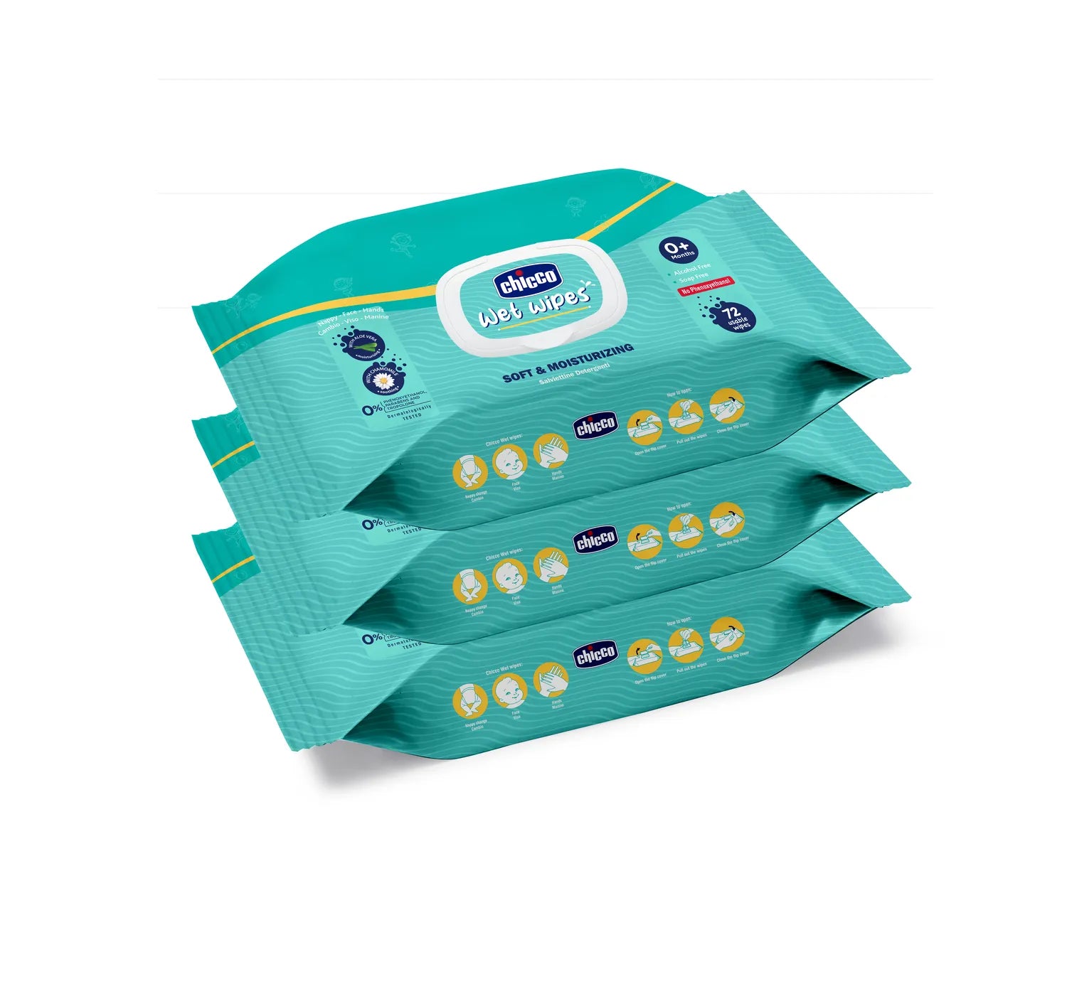Chicco Wet Wipes Fliptop Pack of 3 216 Pcs