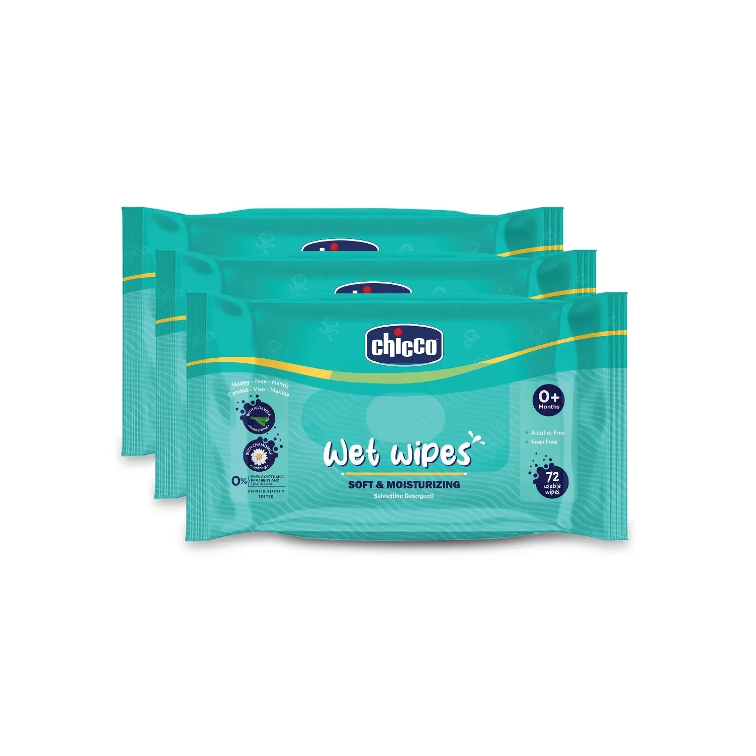 Chicco Wet Wipes Sticker Pack of 3  216 Pcs