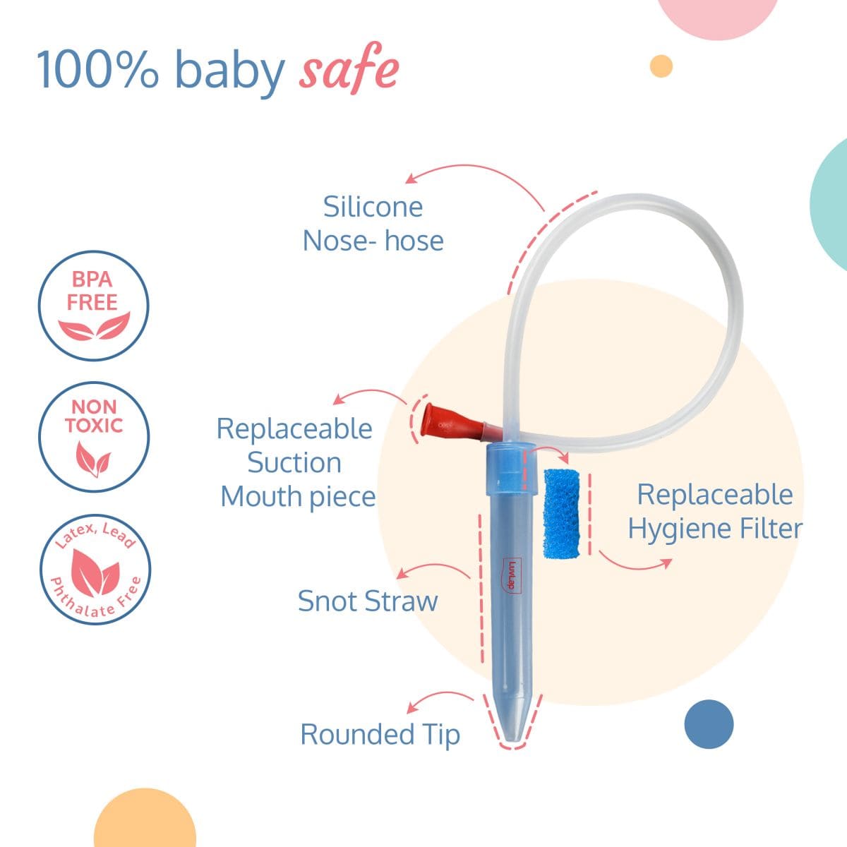 LuvLap Baby Nasal Aspirator 0-5 Years with Snotsucker mechanism (Blue)