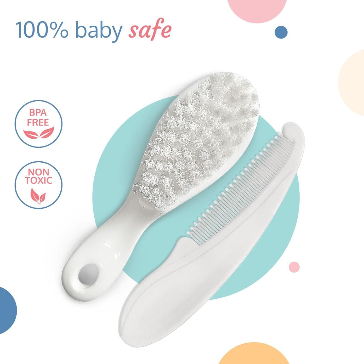 LuvLap Elegant Baby Comb & Brush Set with Soft bristles, Grooming Set, White