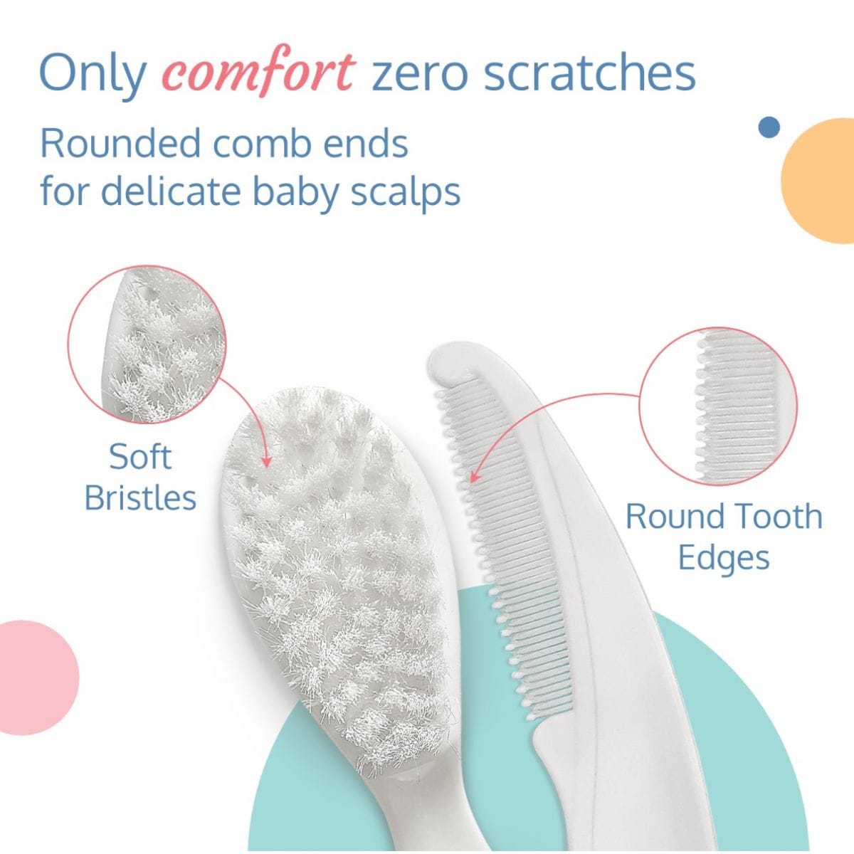 LuvLap Elegant Baby Comb & Brush Set with Soft bristles, Grooming Set, White