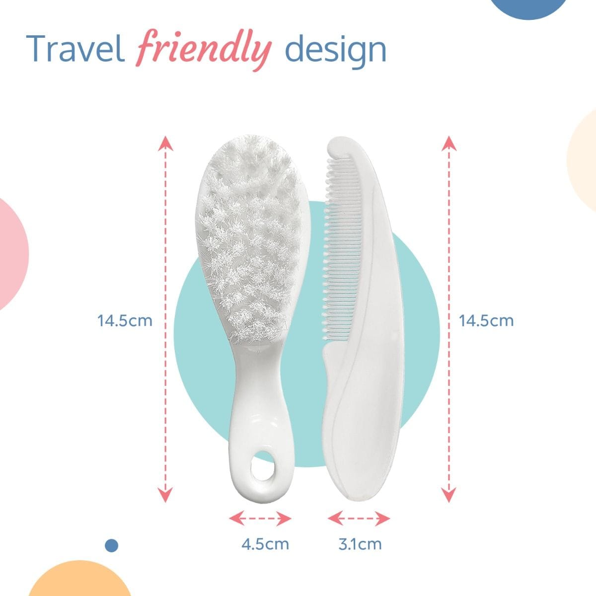 LuvLap Elegant Baby Comb & Brush Set with Soft bristles, Grooming Set, White