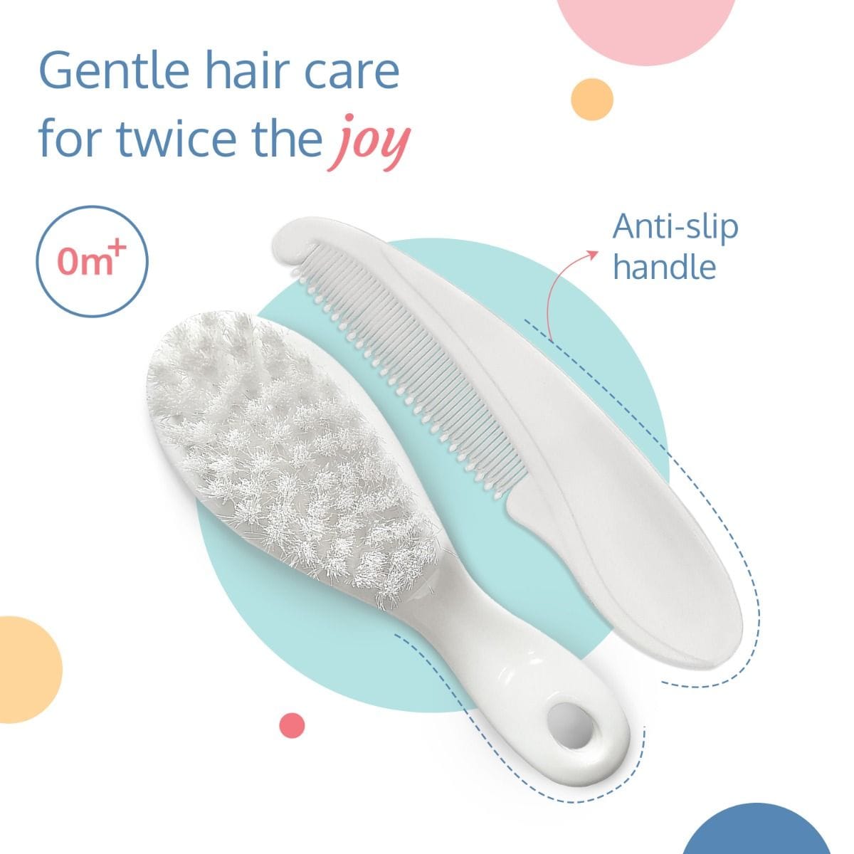 LuvLap Elegant Baby Comb & Brush Set with Soft bristles, Grooming Set, White