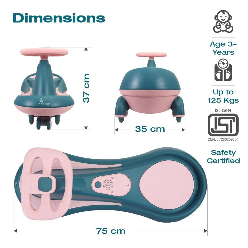 R for Rabbit Iya Iya Drift Swing Car - Inbuilt Music, Scratch Free PU Led Wheels, Up to 125 Kgs Capacity