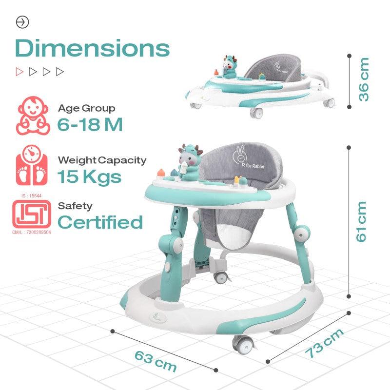 R for Rabbit Little Feet Plus Walker - Detachable Toy Bar/Meal Tray With Music & Light, 3 Level Height/ 4 Level Seat Adjustment, 2-in-1 Walker cum Rocker