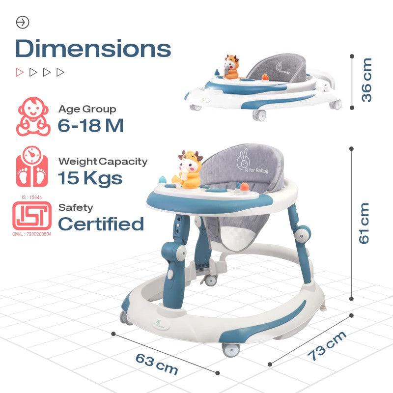 R for Rabbit Little Feet Plus Walker - Detachable Toy Bar/Meal Tray With Music & Light, 3 Level Height/ 4 Level Seat Adjustment, 2-in-1 Walker cum Rocker