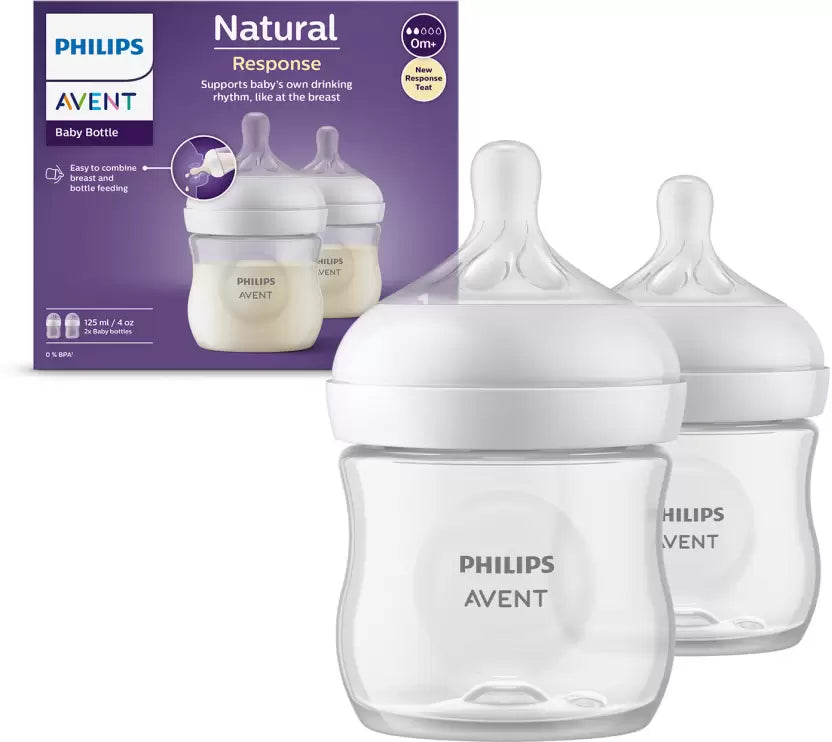 Philips Avent Natural Response Baby Bottle SCY900/02 | 0m+ age | BPA free | Pack of 2 - 125 ml  (White)