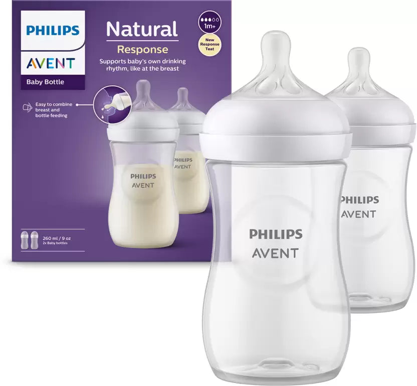 Philips Avent Natural Response Baby Bottle SCY903/02 | 1m+ age | BPA free | Pack of 2 - 260 ml