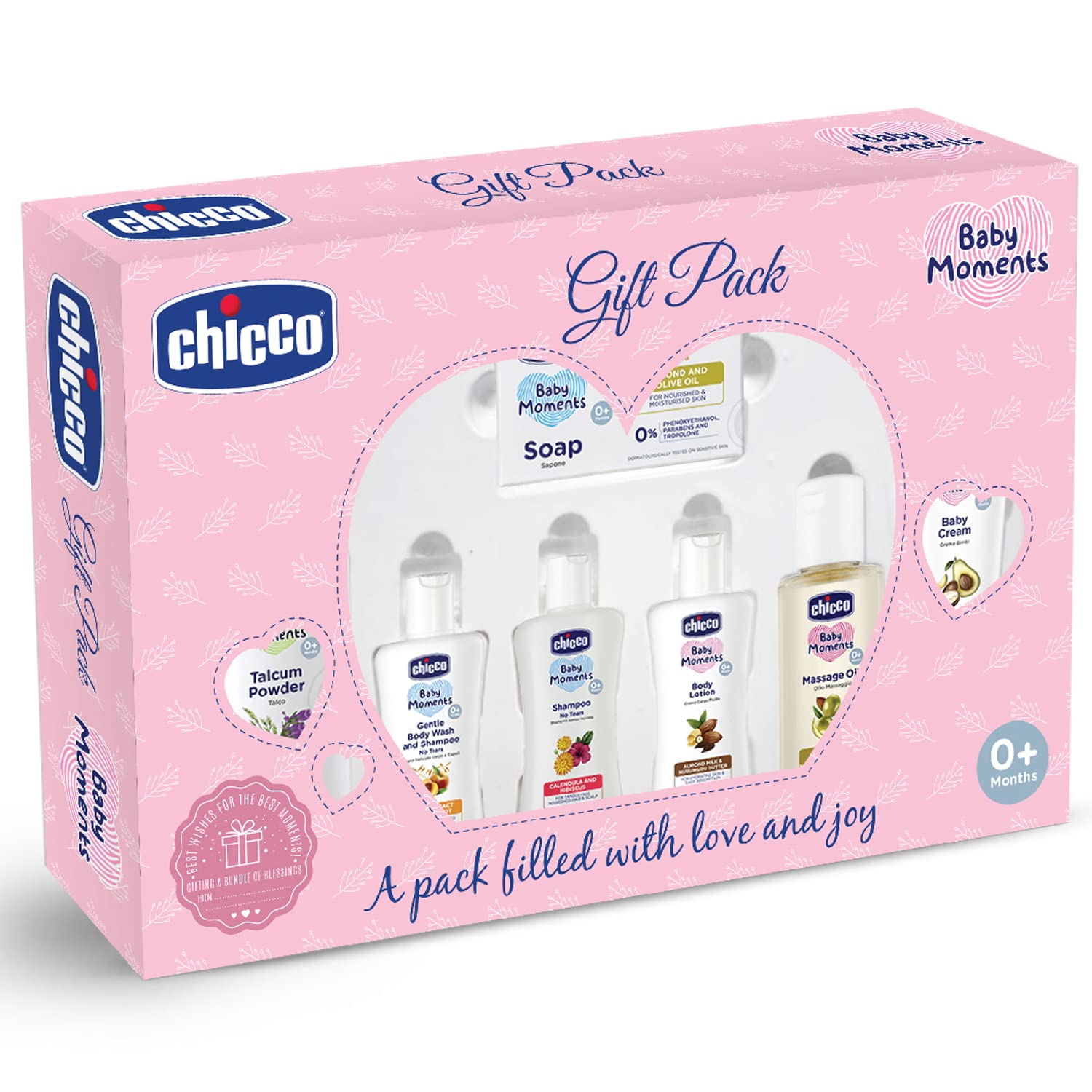 Chicco Baby Moments Caring Set Pink, Gift Set for Babies-5pcs