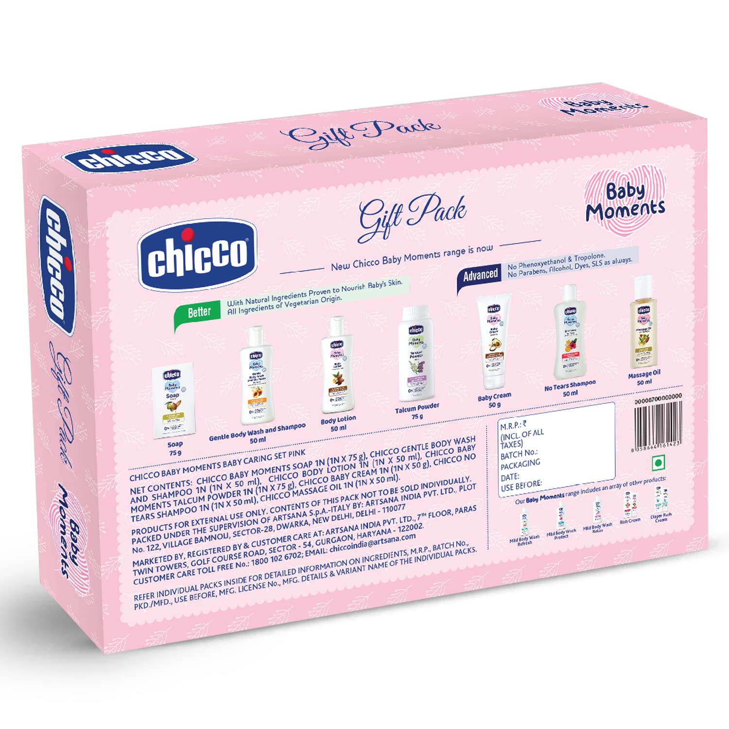 Chicco Baby Moments Caring Set Pink, Gift Set for Babies-5pcs